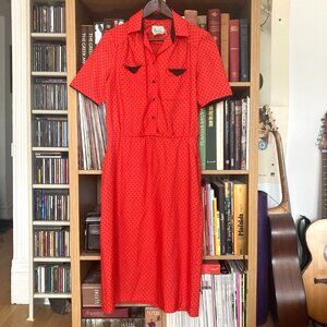 Vintage Algo-Ettes 1970s Red Black Polka Dot Dress